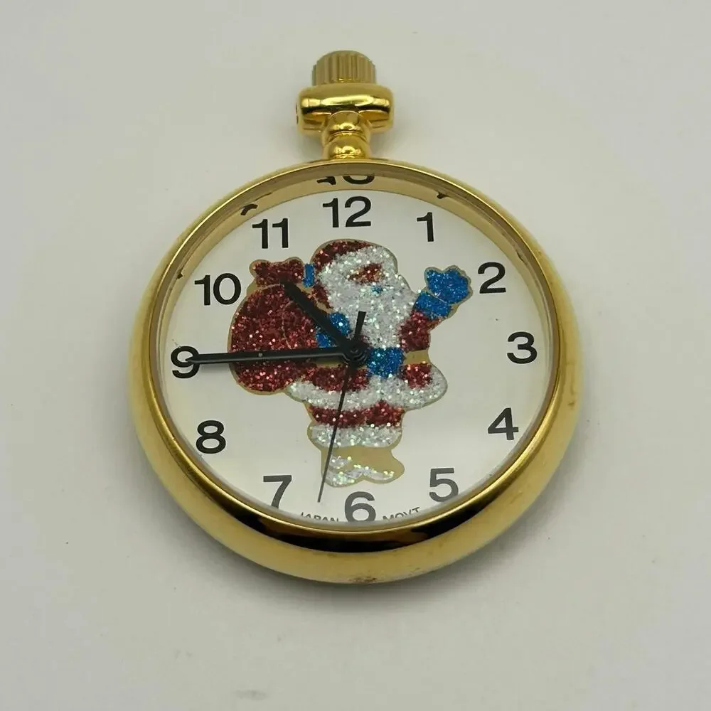 Santa Claus Dial Gold-tone Stainless Steel Pocket Watch Working New Battery